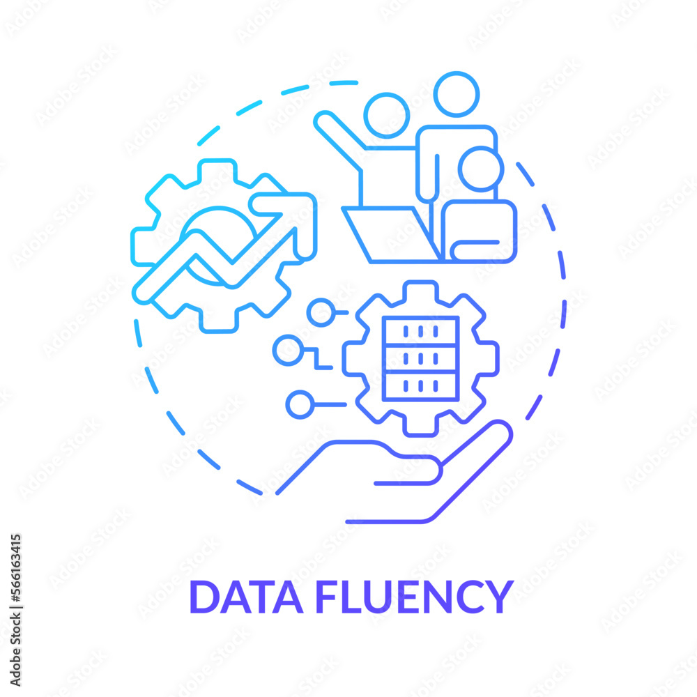 Poster data fluency blue gradient concept icon. improve workflow and activities. ict literacy level abstrac