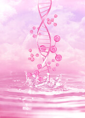 pink flowers and molecule on pink background