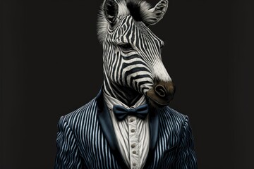 A zebra in a musicians tuxedo. Generative AI