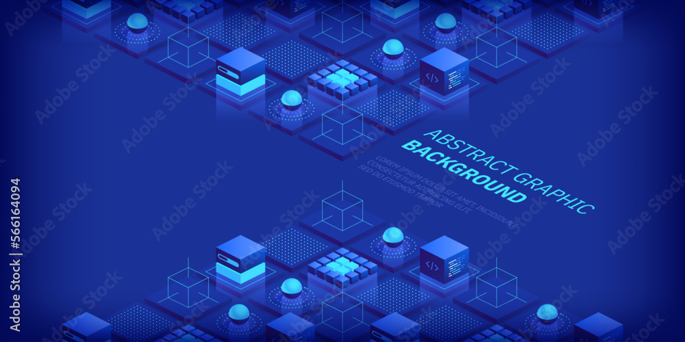 Poster abstract isometric geometric shapes trendy background. digital data concept with graphic elements co