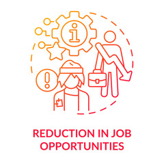 Reduction in job opportunities red gradient concept icon. Unemployment. ICT in business disadvantage abstract idea thin line illustration. Isolated outline drawing. Myriad Pro-Bold font used