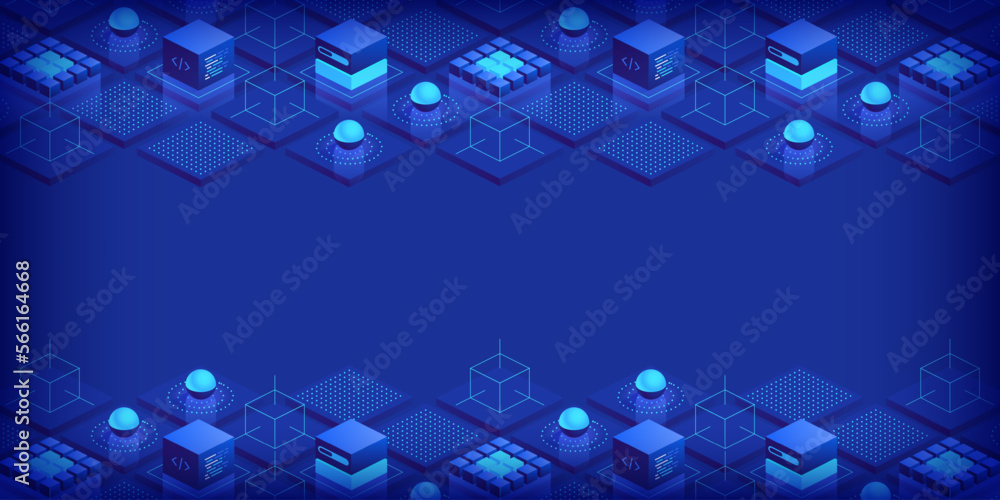 Poster abstract isometric geometric shapes trendy background. digital data concept with graphic elements co