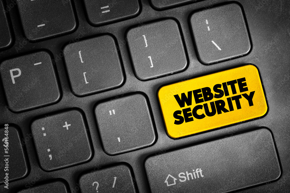 Poster website security text button on keyboard, concept background