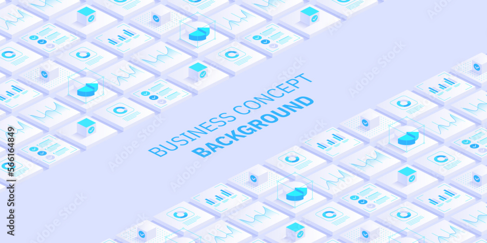 Poster business and finance abstract vector isometric background. online statistics and data analytics. dig