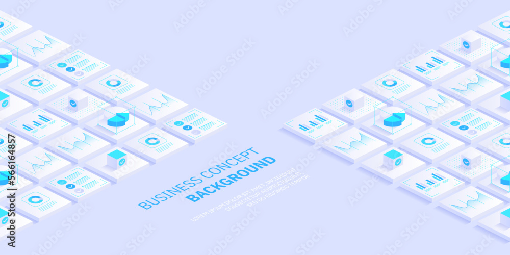 Fototapete business and finance abstract vector isometric background. online statistics and data analytics. dig