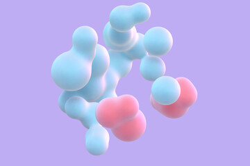 3D abstract liquid bubbles on purple background. Concept of science: floating morphing spheres, molecular elements or nanoparticles. Fluid red and blue shapes in motion EPS 10, vector illustration. - 566164803