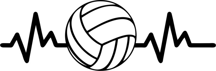 Vector Volleyball Ball with Heartbeat Illustration: A Passionate Design for Intense Sports and Activities