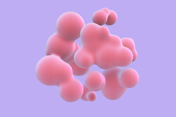 3D abstract liquid bubbles on purple background. Concept of future science: floating spheres, organic shapes or nanoparticles. Fluid red shapes in motion EPS 10, vector illustration. - 566164843