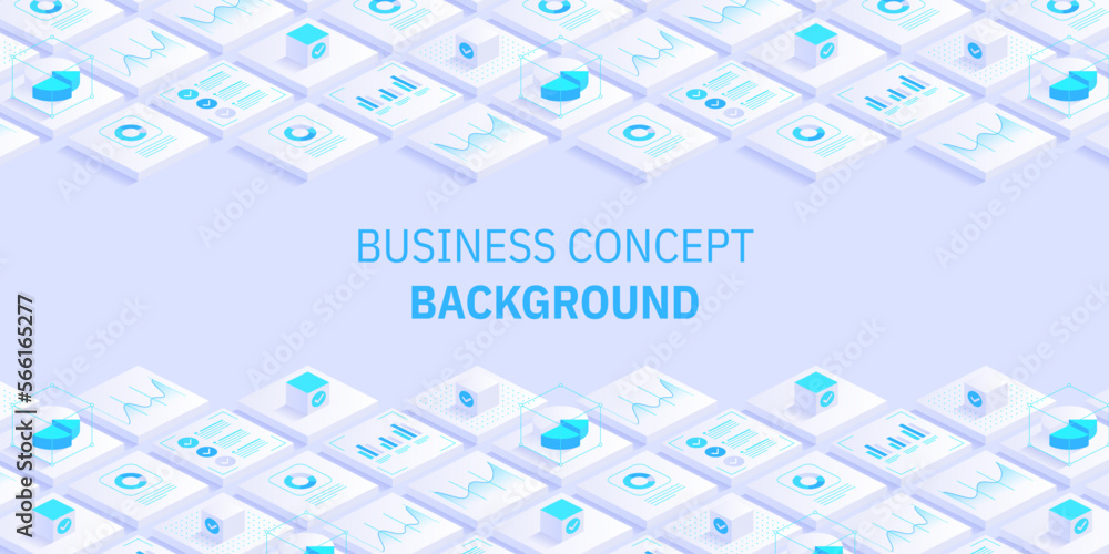 Poster business and finance abstract vector isometric background. online statistics and data analytics. dig