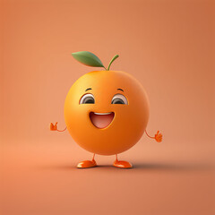 Funny orange character isolated on empty background. Cute fruit smiling. Generative ai