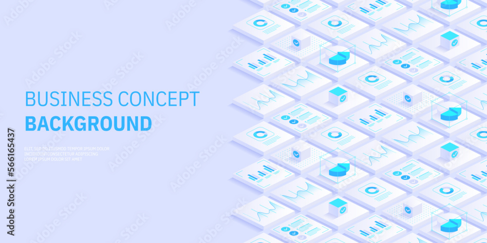 Aufkleber business and finance abstract vector isometric background. online statistics and data analytics. dig