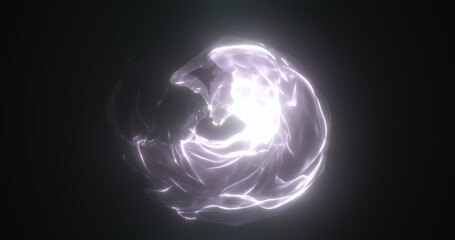 Abstract white energy sphere transparent round bright glowing, magical abstract background