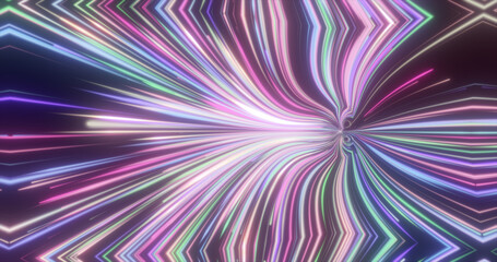 Abstract bright glowing neon multicolored rainbow energy magical multicolored lines and stripes distorted. Abstract background