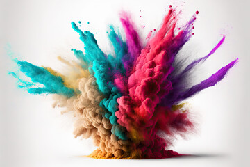 Colorful rainbow powder dust explosion white background generative ai