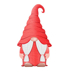 Watercolor cute red gnome.	