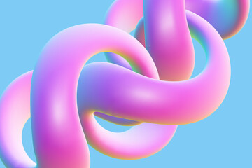 3D twisted pink ring on blue background. Abstract geometric shape - symbol of infinity and endlessness. Beautiful art object and decoration graphic element, EPS 10 vector illustration. - 566165695