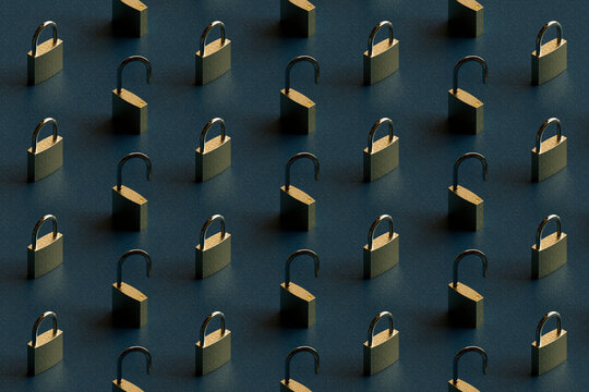 Three dimensional pattern of rows of padlocks