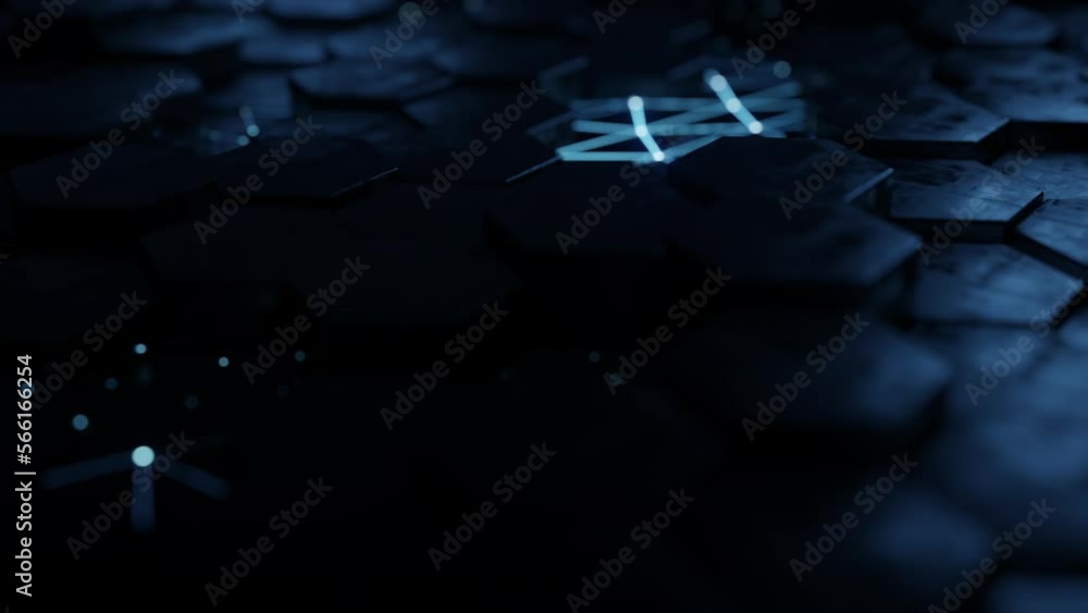 Poster futuristic hexagon background. 3d render. abstract blue hexagonal pattern. random motion. seamless l