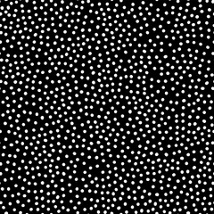Seamless neutral polka dots pattern. White hand-drawn circles isolated on black background. Abstract Random points ornament. Vector illustration for wallpaper, fabric, print, wrapping paper, textile