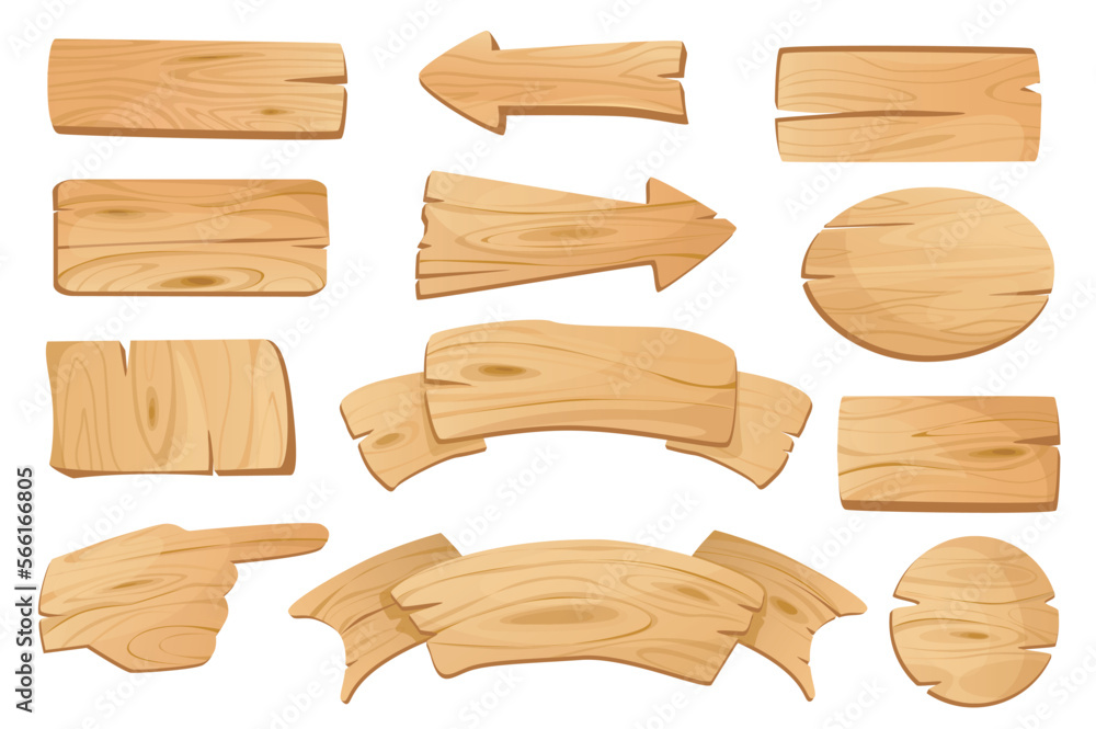 Aufkleber wooden banners set graphic elements in flat design. bundle of empty cartoon plaques, arrows guidepos