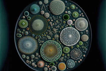Hundreds of abstract diatoms collage generative ai 