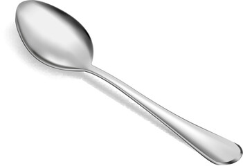 Realistic metal spoon icon isolated on white background. 3d realism. Vector teaspoon illustration isolated on white background.