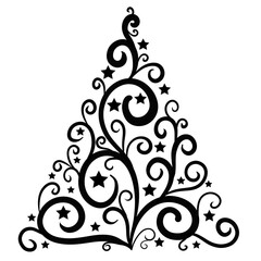 Fototapeta na wymiar Black doodle christmas tree. 