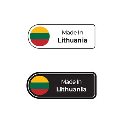 Made in Lithuania labels design set with flag and text in two different style