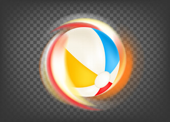 Flaming beach ball icon isolated on trandparent. 3d vector icon with fire effect  