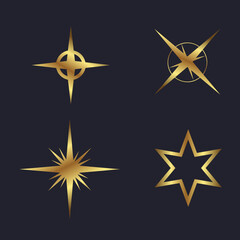 Fototapeta premium Set of gold star bright and golden Universe Infographics, star light icon solar symbol, icon vector designs.