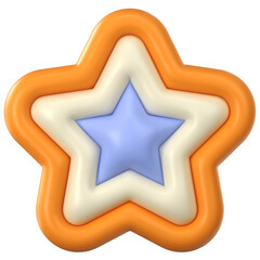 Groovy colorful star sticker. Inflated elements with plasticine effect. 3d rendering illustration.