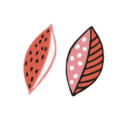 Red and Pink Hand Drawn Top View Leaves Vector Illustration