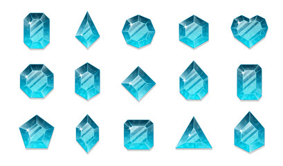 Blue crystals. Set of jewelry of different shapes. - obrazy, fototapety, plakaty