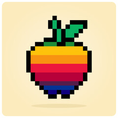 8 bit Pixel apple. Fruit pixels for game assets in vector illustration.