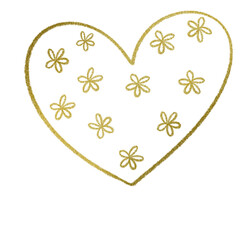 Gold pencil heart doodle line.	