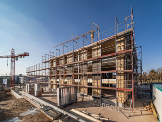 Germany, Baden-Wurttemberg, Ludwigsburg, Construction siteof modern apartment building