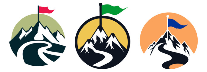 Bundle of Desert sun Landscape view. Desert Logotype Isolated. Desert Vector Illustration