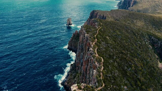 Cape Hauy Drone View of Trail Atop Cliffs in Tasmania, Australia 2