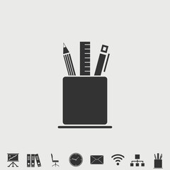 cup of pens vector solid art icon isolated on white background.  filled symbol in a simple flat trendy modern style for your website design, logo, and mobile app