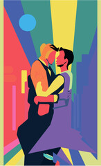 valentine's day greeting card, young couple of people in love, flat illustration, love,  homosexual couple family, lgbt