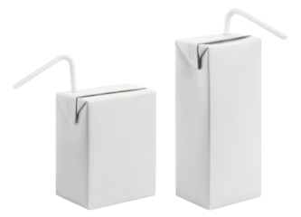 Set of cardboard mini juice packs with plastic tubes, cut out