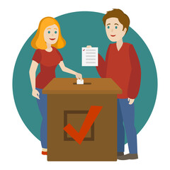 Young family voting in elections cartoon PNG illustration with transparent background