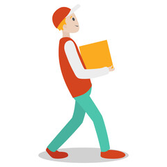 Delivery guy with parcel cartoon PNG illustration with transparent background