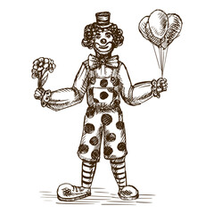 Clown sketch style PNG illustration with transparent background