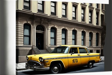 Fototapeta na wymiar A close-up of a yellow taxi cab, illustration, Ai generative 