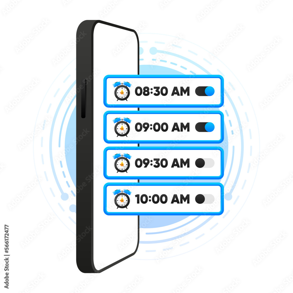 Poster alarm clock on mobile. wake up time. loud signal to wake up in the morning. getting up in the mornin