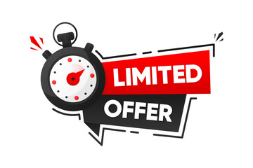 Limited Offer banner with countdown. Super promo label with timer clock. Last offer banner for sale promotion. Vector illustration.