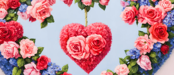 Vibrant hearts amidst a diverse bouquet, Valentine's Day atmosphere. Generative AI