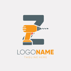 Letter Z Hand Drill Machine Logo Design Vector Icon Graphic Emblem Illustration