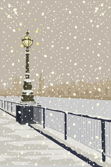 London lamp in winter stylized vector illustration with snow - 566173667